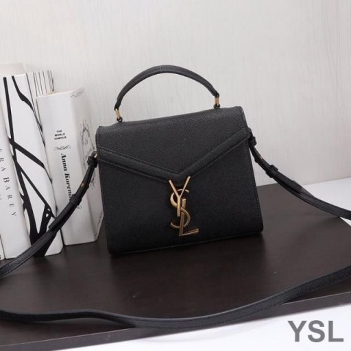 Yves Saint Laurent Mini Cassandra Top Handle Bag In Grained Leather Black/Gold