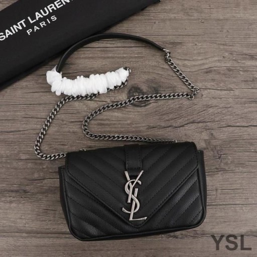Yves Saint Laurent Mini Envelope Chain Bag In Matelasse Leather Black/Silver