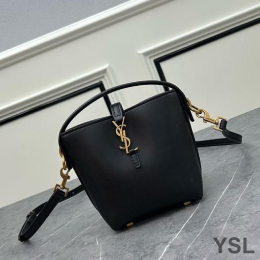 Yves Saint Laurent Mini Le 37 Bucket Bag In Shiny Leather Black