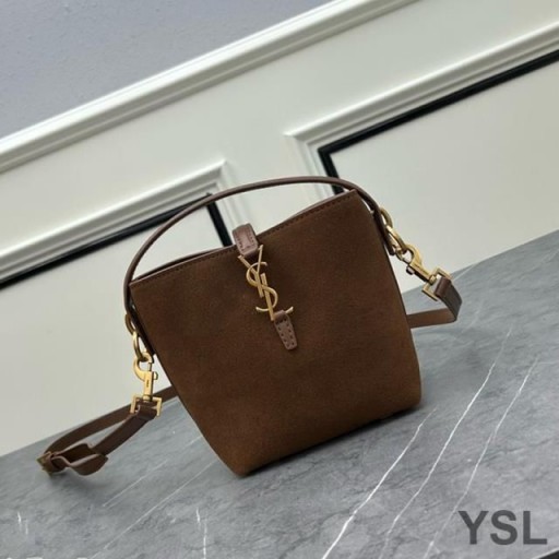 Yves Saint Laurent Mini Le 37 Bucket Bag In Suede Brown