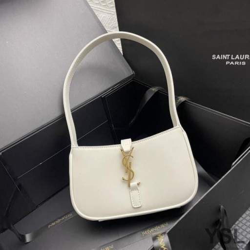 Yves Saint Laurent Mini Le 5 A 7 Hobo Bag In Smooth Leather White/Gold