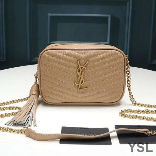 Yves Saint Laurent Mini Lou Camera Bag In Textured Matelasse Leather Apricot/Gold