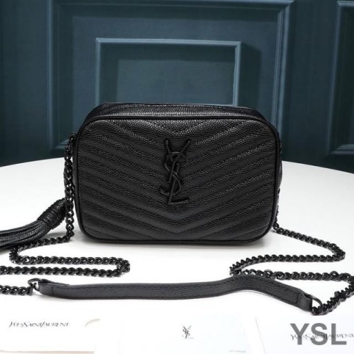Yves Saint Laurent Mini Lou Camera Bag In Textured Matelasse Leather Black