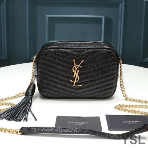 Yves Saint Laurent Mini Lou Camera Bag In Textured Matelasse Leather Black/Gold