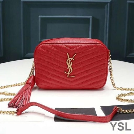 Yves Saint Laurent Mini Lou Camera Bag In Textured Matelasse Leather Red/Gold