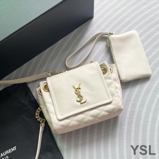 Yves Saint Laurent Mini Nolita Bag In Diamond-Quilted Lambskin White