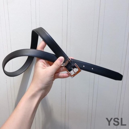 Yves Saint Laurent Monogram Belt With Square Buckle In Smooth Leather Black/Silver