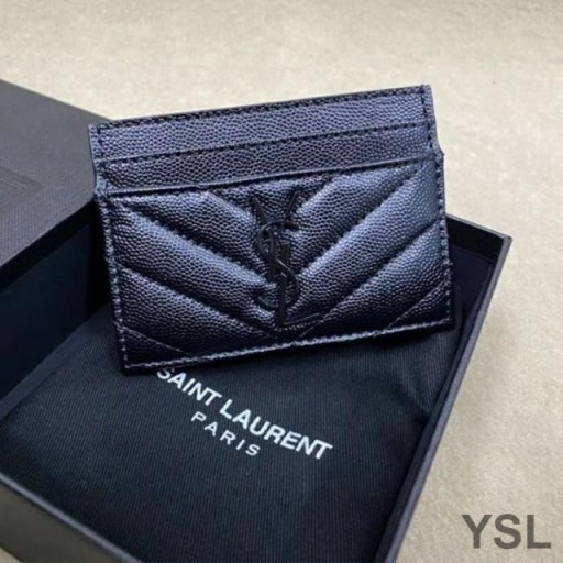 Yves Saint Laurent Monogram Card Case In Grained Matelasse Leather Black