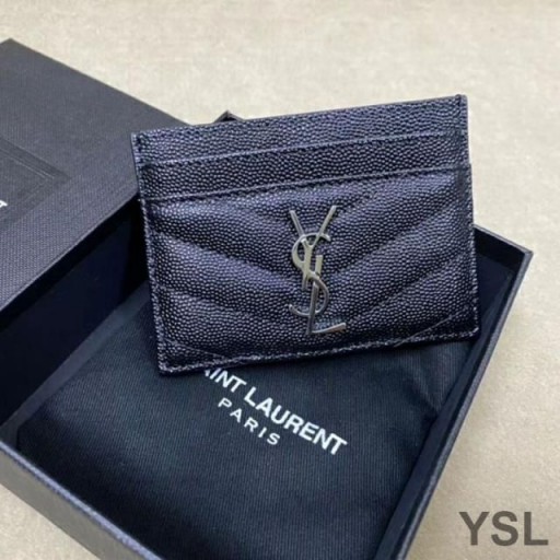 Yves Saint Laurent Monogram Card Case In Grained Matelasse Leather Black/Silver