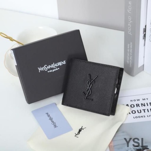 Yves Saint Laurent Monogram East/West Wallet In Grained Leather Black