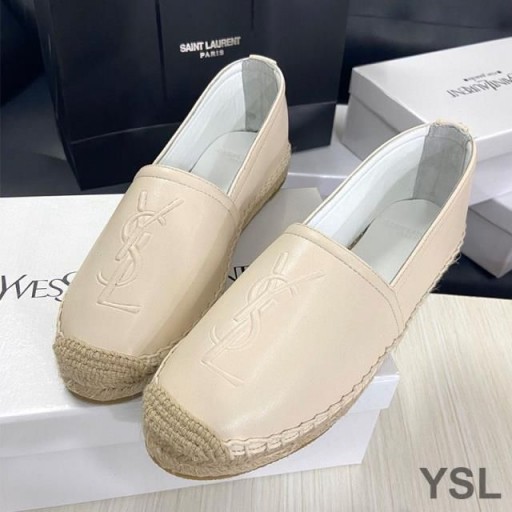 Yves Saint Laurent Monogram Espadrilles In Lambskin Apricot