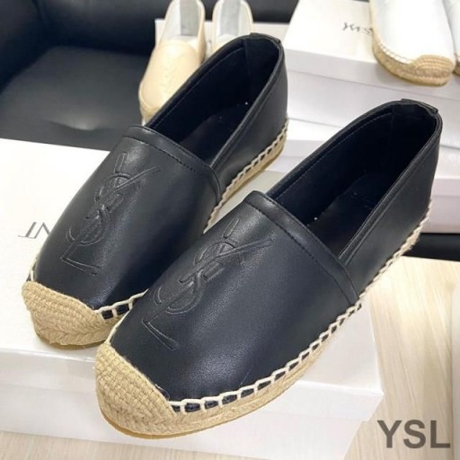 Yves Saint Laurent Monogram Espadrilles In Lambskin Black