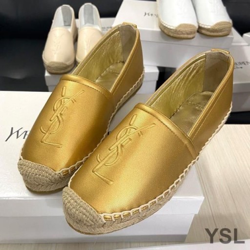 Yves Saint Laurent Monogram Espadrilles In Lambskin Gold