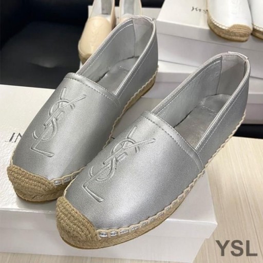 Yves Saint Laurent Monogram Espadrilles In Lambskin Silver