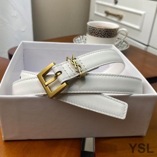 Yves Saint Laurent Monogram Narrow Belt With Square Buckle In Nappa Leather White/Gold