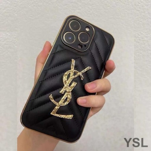 Yves Saint Laurent Monogram iPhone Case In Matelasse Lambskin Black/Gold