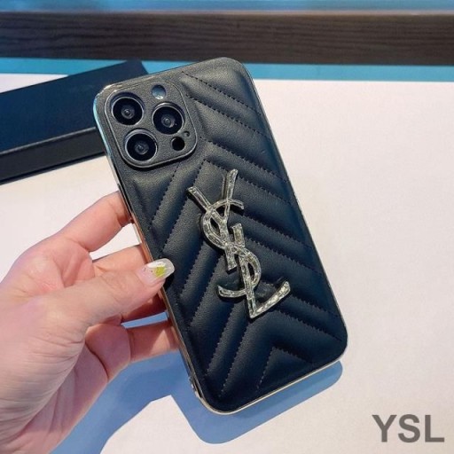 Yves Saint Laurent Monogram iPhone Case In Matelasse Lambskin Black/Silver