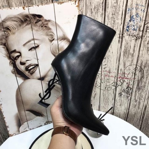 Yves Saint Laurent Opyum Ankle Boots In Smooth Leather With Black Heel Black