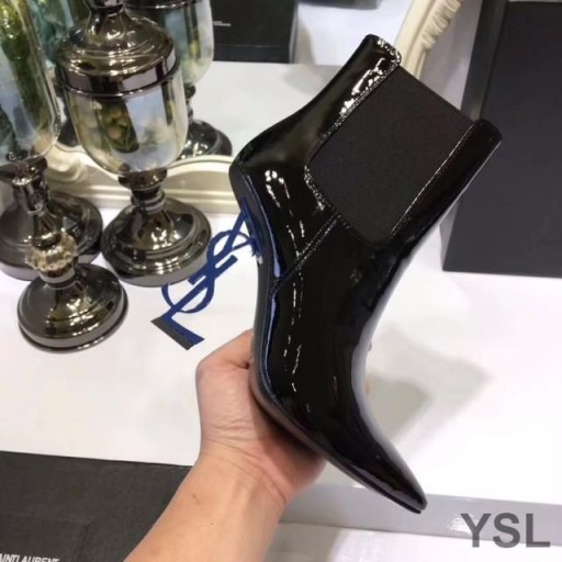 Yves Saint Laurent Opyum Booties In Patent Leather with Blue Heel Black