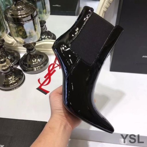 Yves Saint Laurent Opyum Booties In Patent Leather with Red Heel Black