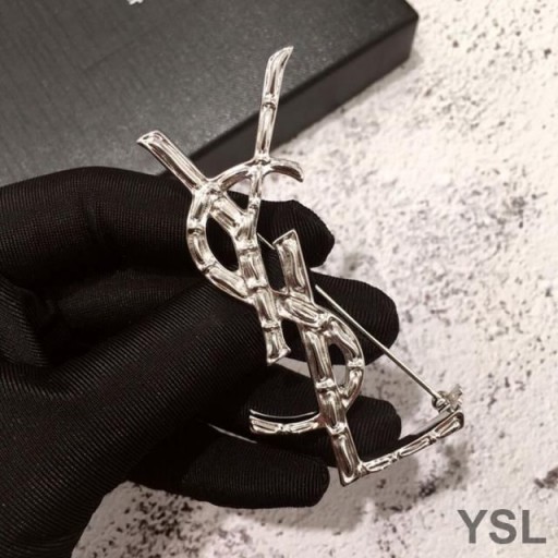 Yves Saint Laurent Opyum Brooch In Bamboo Metal Silver