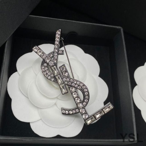 Yves Saint Laurent Opyum Brooch In Metal, Crystal and Rhinestones Black