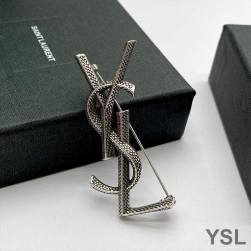 Yves Saint Laurent Opyum Brooch In Snake Metal Silver