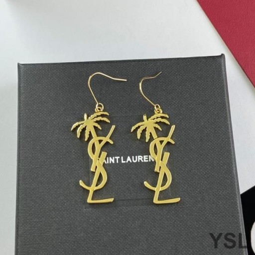 Yves Saint Laurent Opyum Pendant Earrings In Palm Tree Metal Gold