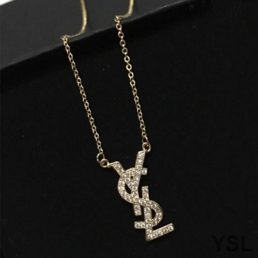 Yves Saint Laurent Opyum Pendant Necklace In Metal and Crystal Gold