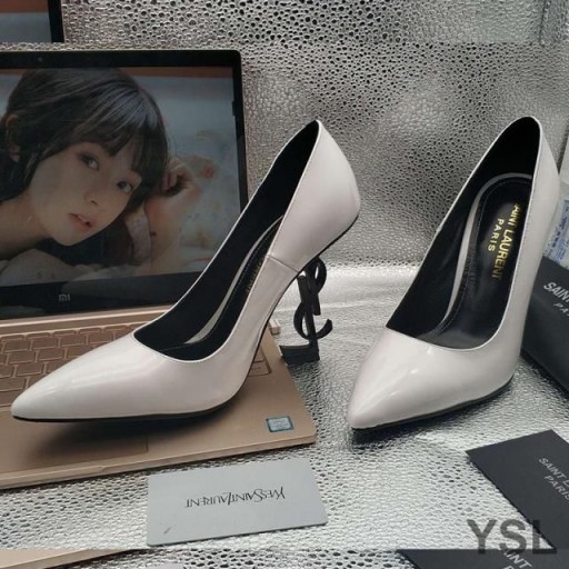 Yves Saint Laurent Opyum Pumps In Smooth Leather with Black Heel White