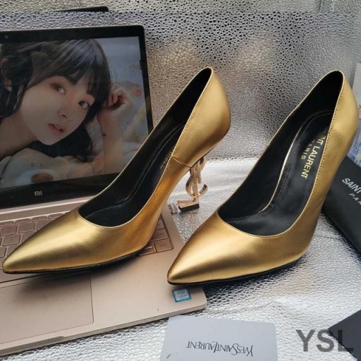Yves Saint Laurent Opyum Pumps In Smooth Leather with Gold Heel Gold