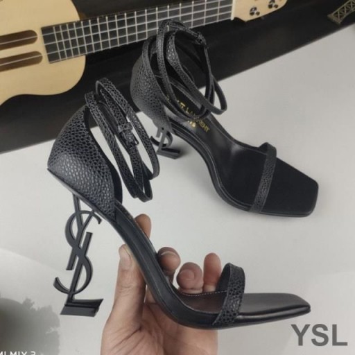 Yves Saint Laurent Opyum Sandals In Embossed Calfskin With Black Heel Black