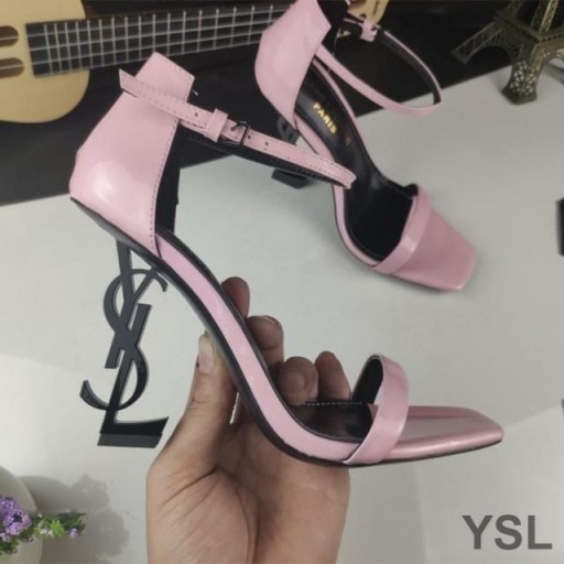 Yves Saint Laurent Opyum Sandals In Patent Leather with Black Heel Pink