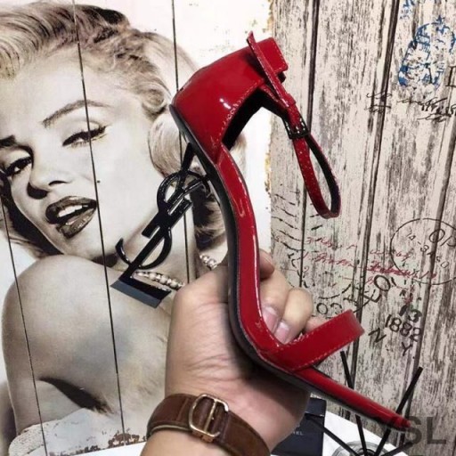 Yves Saint Laurent Opyum Sandals In Patent Leather with Black Heel Red