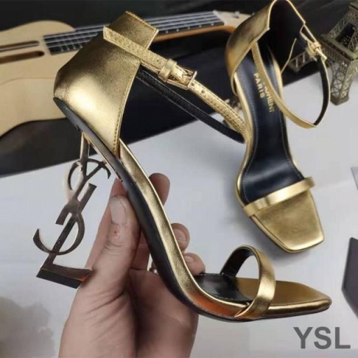 Yves Saint Laurent Opyum Sandals In Patent Leather with Gold Heel Gold