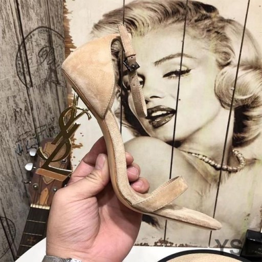 Yves Saint Laurent Opyum Sandals In Suede With Gold Heel Apricot