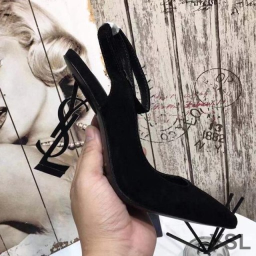 Yves Saint Laurent Opyum Slingback Pumps In Suede with Black Heel Black