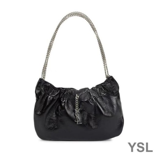 Yves Saint Laurent Pac Pac Ruched Hobo Bag In Smooth Leather Black