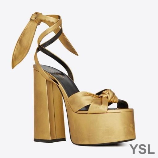 Yves Saint Laurent Paige Platform Sandals In Smooth Leather Gold
