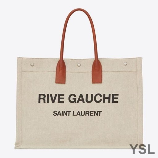 Yves Saint Laurent Rive Gauche Tote In Linen And Leather Beige