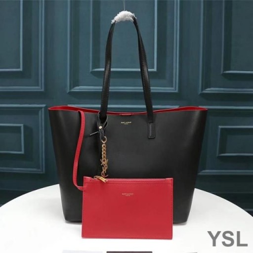 Yves Saint Laurent Shopping Bag In Leather Black/Red