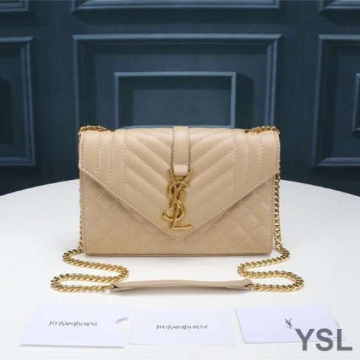 Yves Saint Laurent Small Envelope Chain Bag In Mixed Grained Matelasse Leather Apricot/Gold