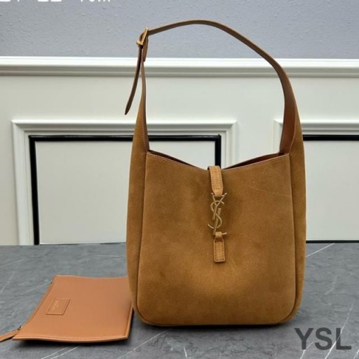 Yves Saint Laurent Small Le 5 A 7 Supple Bag In Suede Brown/Gold