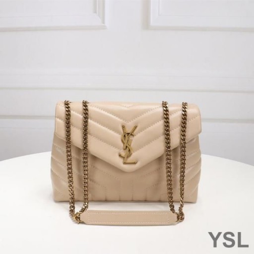 Yves Saint Laurent Small Loulou Chain Bag In Y Matelasse Leather Apricot/Gold