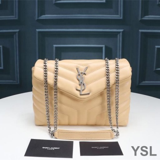 Yves Saint Laurent Small Loulou Chain Bag In Y Matelasse Leather Apricot/Silver