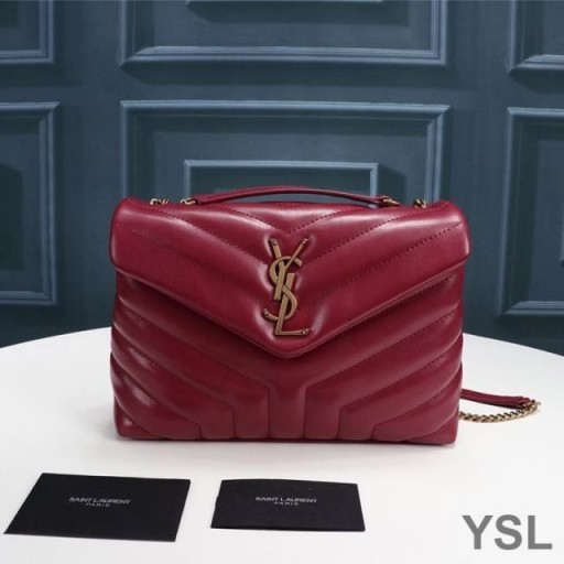 Yves Saint Laurent Small Loulou Chain Bag In Y Matelasse Leather Red/Gold