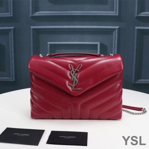 Yves Saint Laurent Small Loulou Chain Bag In Y Matelasse Leather Red/Silver