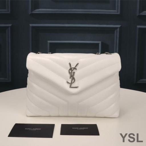 Yves Saint Laurent Small Loulou Chain Bag In Y Matelasse Leather White/Silver