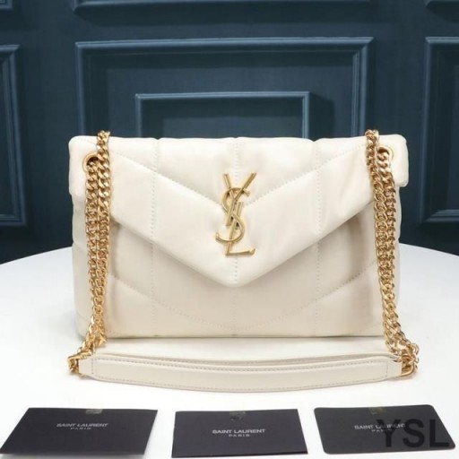 Yves Saint Laurent Small Loulou Puffer Bag In Quilted Lambskin White/Gold