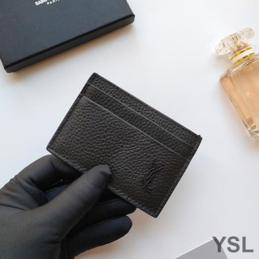 Yves Saint Laurent Tiny Monogram Card Case In Grained Leather Black